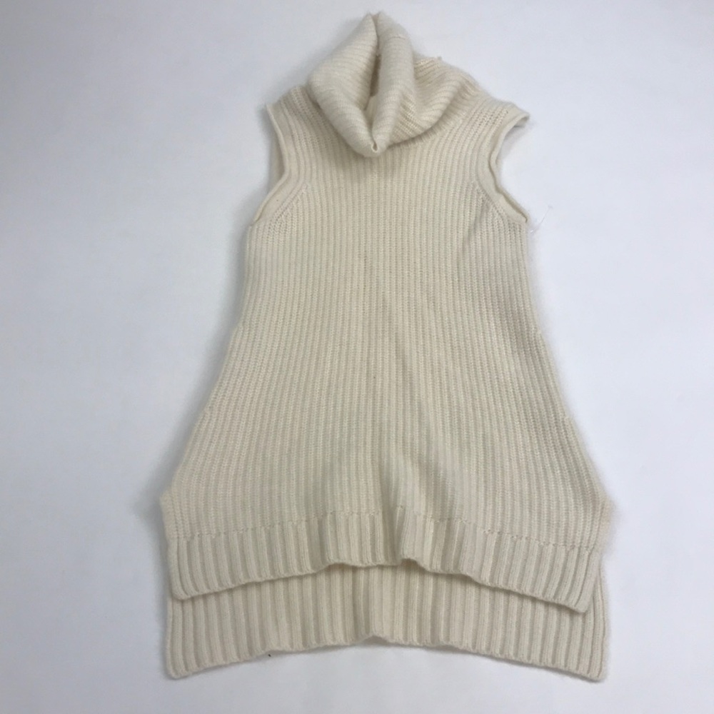 Saks Fifth Avenue Cream Sleeveless Ribbed Turtleneck Sweater